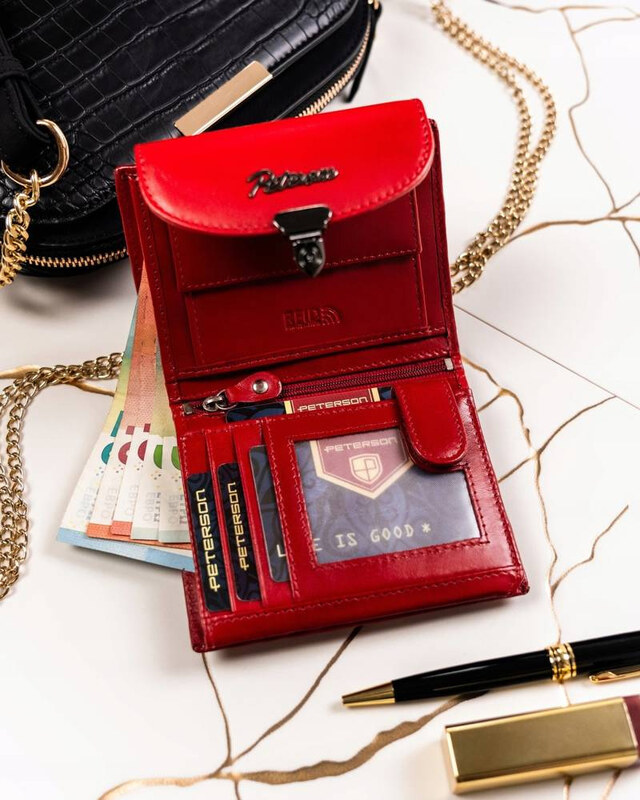 Peterson Červená stredná kožená peňaženka s kľúčenkou Y396 [DH] PTN SET-D-19-KCS