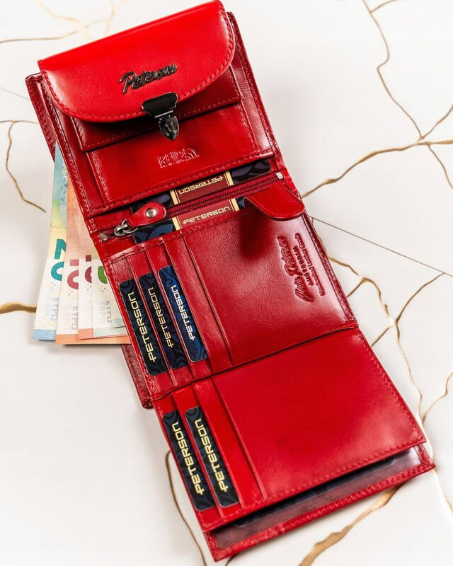 Peterson Červená stredná kožená peňaženka s kľúčenkou Y396 [DH] PTN SET-D-19-KCS