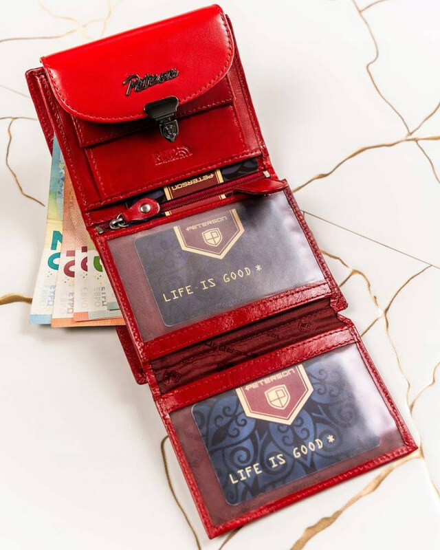 Peterson Červená stredná kožená peňaženka s kľúčenkou Y396 [DH] PTN SET-D-19-KCS