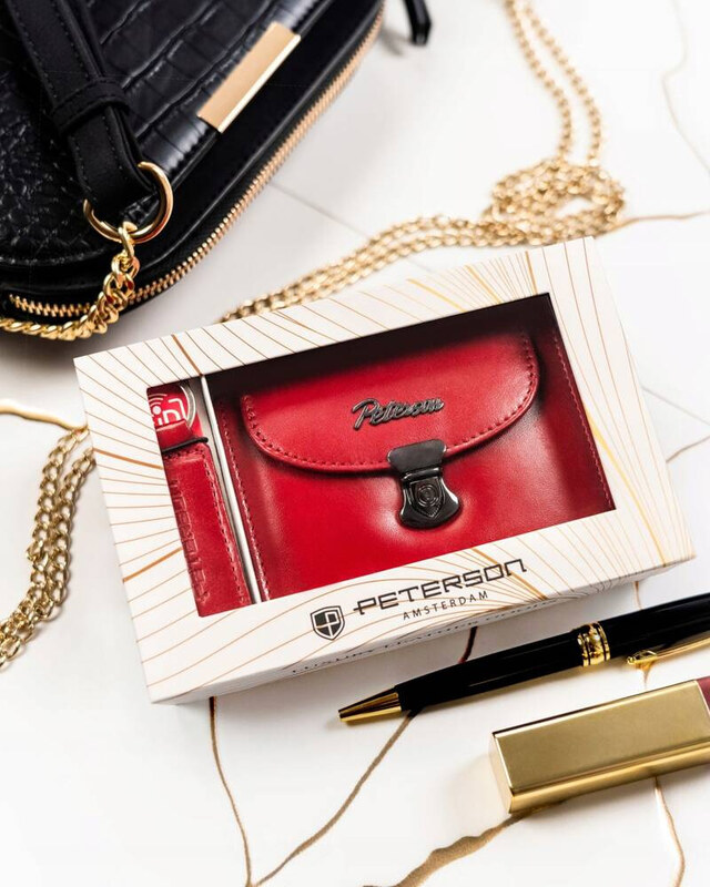 Peterson Červená stredná kožená peňaženka s kľúčenkou Y396 [DH] PTN SET-D-19-KCS
