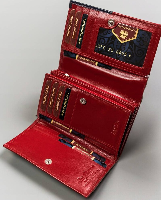 Peterson Bielo-červeno-tmavomodrá trojfarebná peňaženka Y152 [DH] PTN RD-22-GCL-Y