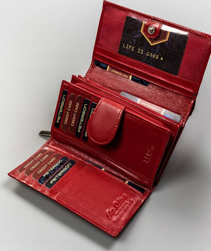 Peterson Červená hladká dámska kožená peňaženka Y163 [DH] PTN RD-21-GCL-Y