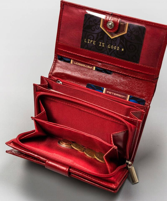 Peterson Červená hladká dámska kožená peňaženka Y163 [DH] PTN RD-21-GCL-Y