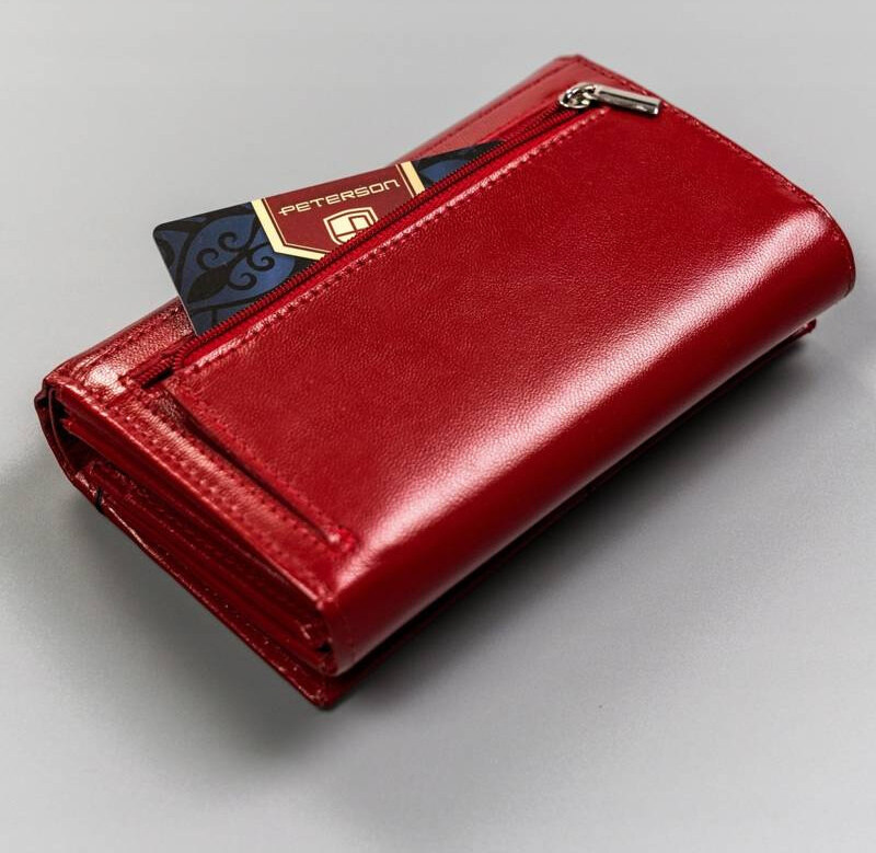 Peterson Červená hladká dámska kožená peňaženka Y163 [DH] PTN RD-21-GCL-Y