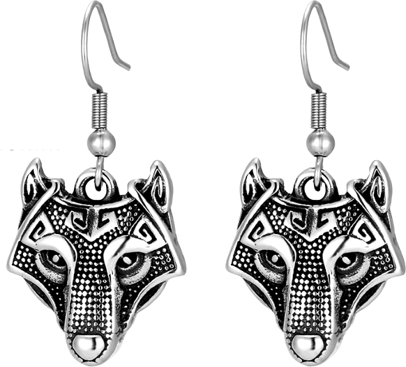 B-TOP Visiace náušnice z nerezovej ocele Vlčia hlava