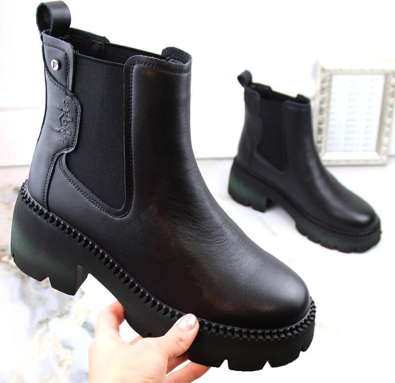 Dámske zateplené kožené členkové topánky PAW484 Black - Filippo