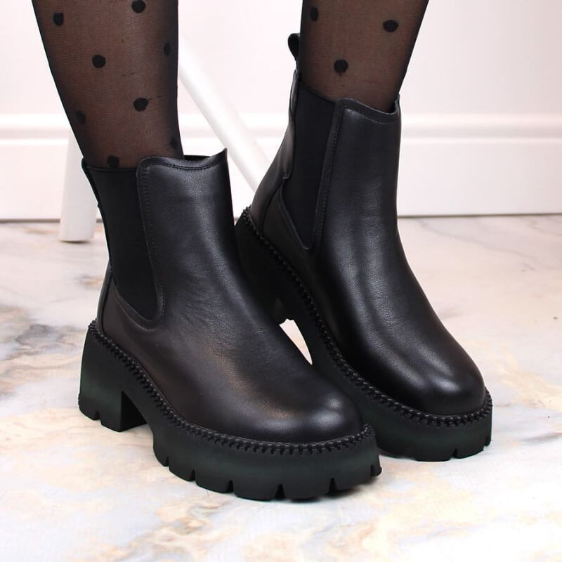 Dámske zateplené kožené členkové topánky PAW484 Black - Filippo