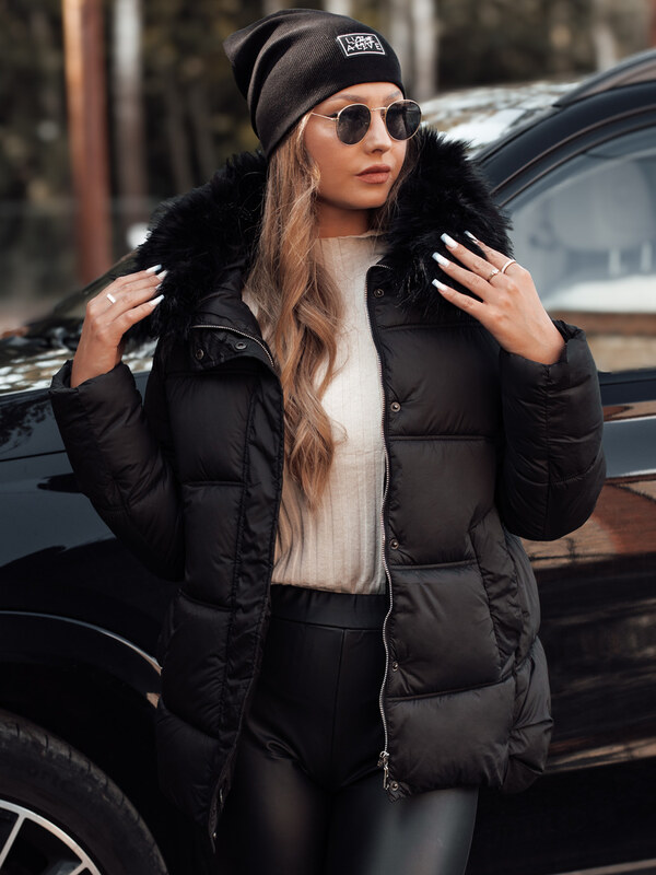 BASIC Čierna dámska zimná prešívaná bunda s kapucňou NORDKOLL TY4711