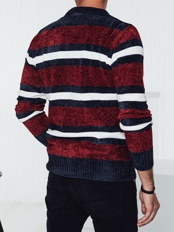 BASIC Vínový pánsky pruhovaný sveter WX2264