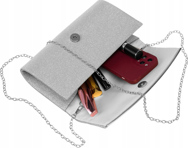 Rovicky strieborná listová kabelka s trblietavou textúrou a odnímateľnou retiazkou R-XS013