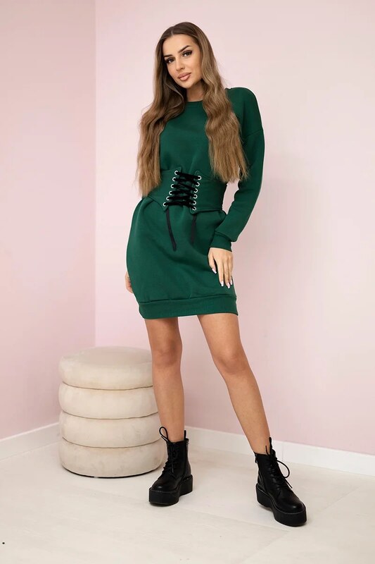 Zateplené šaty Aneli s ozdobným pásikom