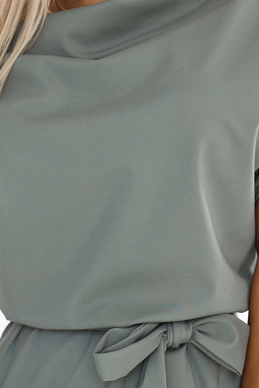 Numoco ROXI šaty s asymetrickou sukňou a opaskom - olivová farba 240-4