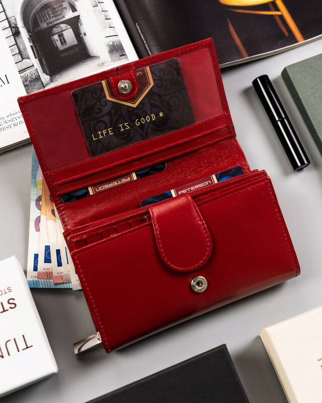 Peterson Červená hladká dámska kožená peňaženka Y163 [DH] PTN RD-21-GCL-Y