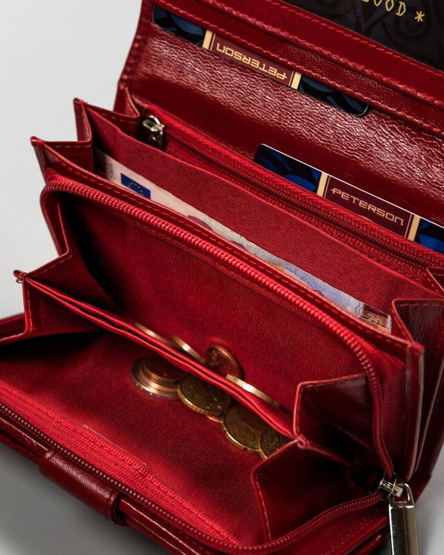 Peterson Červená hladká dámska kožená peňaženka Y163 [DH] PTN RD-21-GCL-Y
