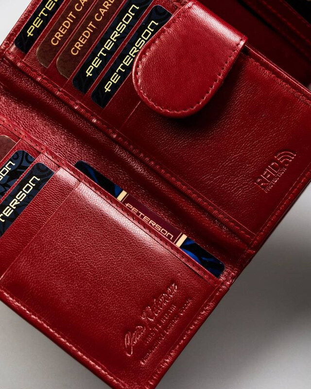 Peterson Červená hladká dámska kožená peňaženka Y163 [DH] PTN RD-21-GCL-Y