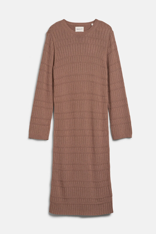 ŠATY GANT TEXTURED KNIT DRESS ROASTED WALNUT