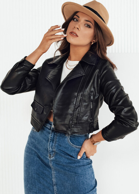 BASIC Čierna koženková crop bunda MOLTION TY4158