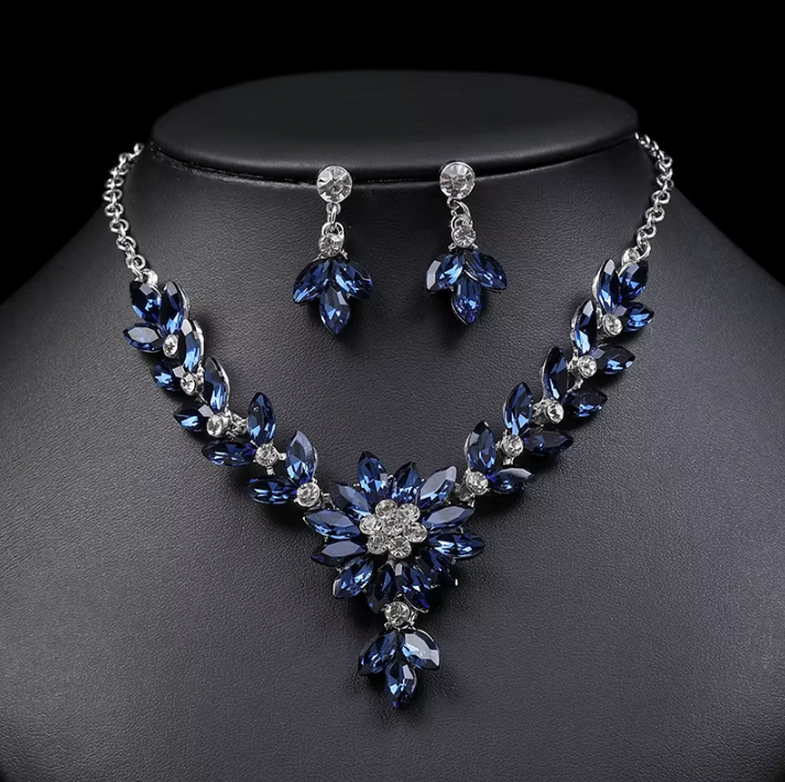 B-TOP Postriebrená 2-dielna súprava s kryštálovými kvetmi