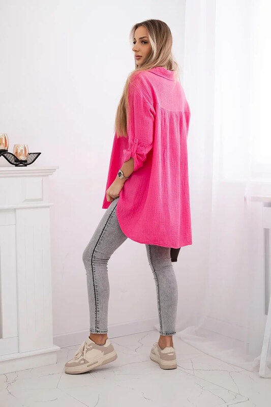 K-Fashion Bavlnená mušelínová košeľa Fuksja