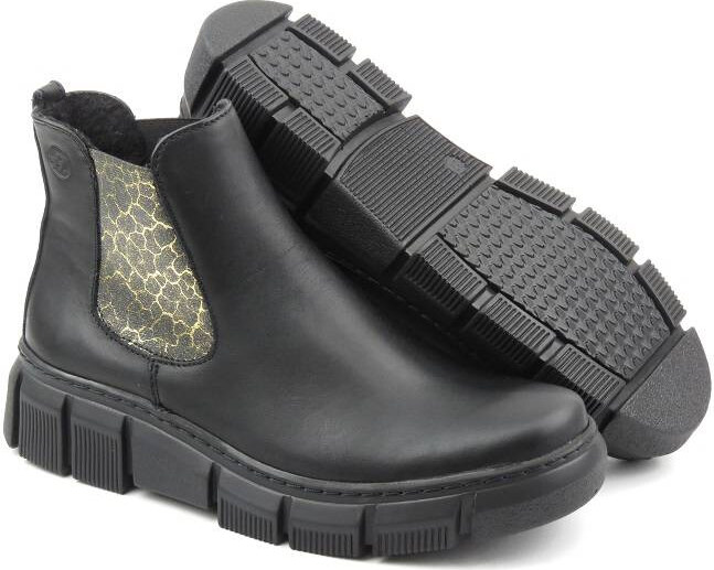 Dámské kožené Chelsea boty s leopardím potiskem - HELIOS Komfort 510S, černé