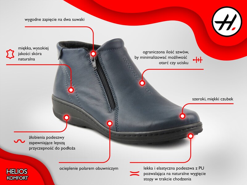 Lehké a pohodlné dámské kotníkové boty z přírodní kůže - HELIOS KOMFORT 642, černá