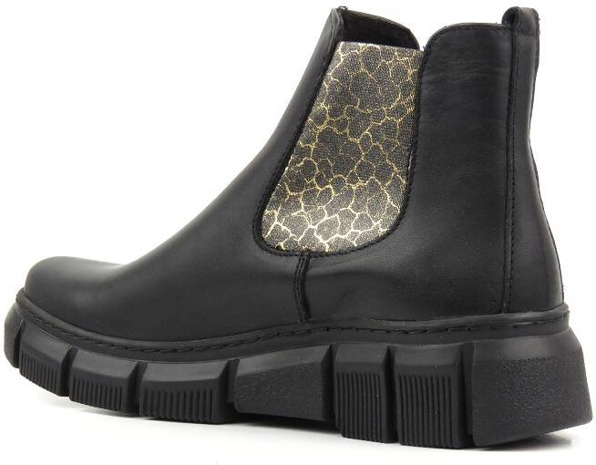 Dámské kožené Chelsea boty s leopardím potiskem - HELIOS Komfort 510S, černé