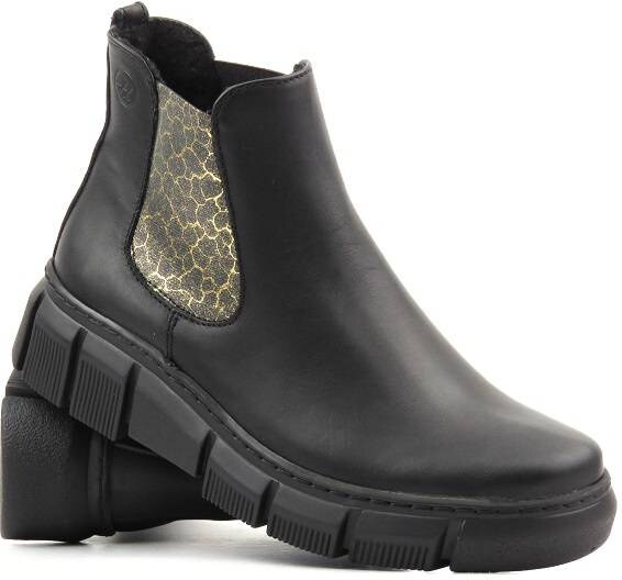 Dámské kožené Chelsea boty s leopardím potiskem - HELIOS Komfort 510S, černé