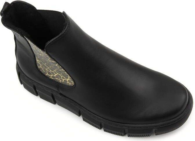 Dámské kožené Chelsea boty s leopardím potiskem - HELIOS Komfort 510S, černé