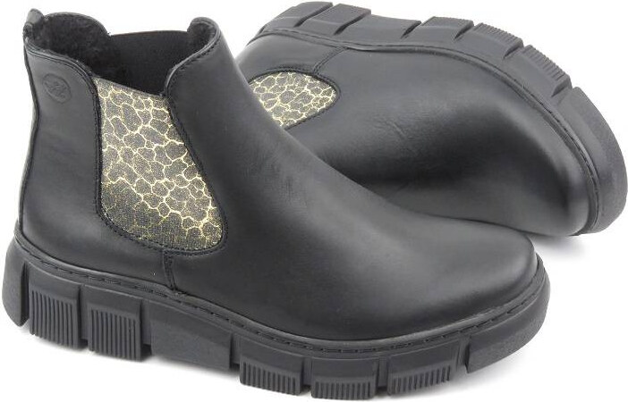 Dámské kožené Chelsea boty s leopardím potiskem - HELIOS Komfort 510S, černé