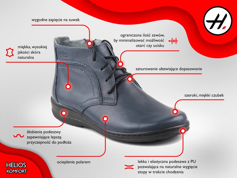 Lehké, pohodlné dámské kotníkové boty vyrobené v Polsku - HELIOS Komfort 612-2, černé