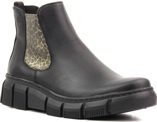 Dámské kožené Chelsea boty s leopardím potiskem - HELIOS Komfort 510S, černé