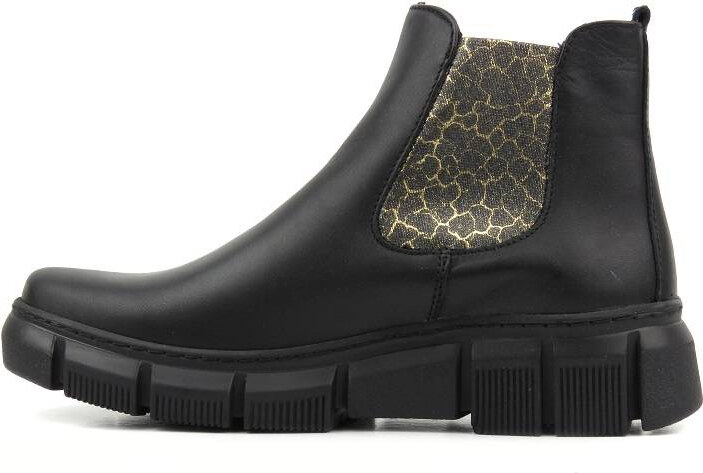 Dámské kožené Chelsea boty s leopardím potiskem - HELIOS Komfort 510S, černé