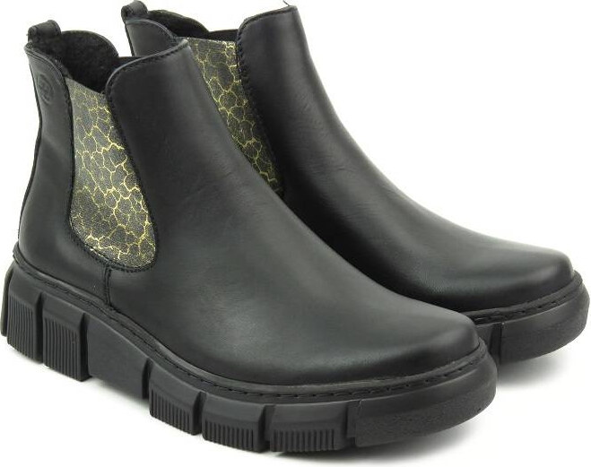 Dámské kožené Chelsea boty s leopardím potiskem - HELIOS Komfort 510S, černé