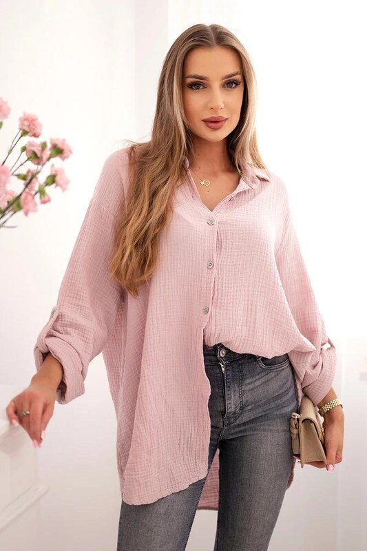 MladaModa Bavlnená mušelínová košeľa/blúzka model 65622 staroružová