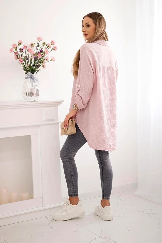 MladaModa Bavlnená mušelínová košeľa/blúzka model 65622 staroružová