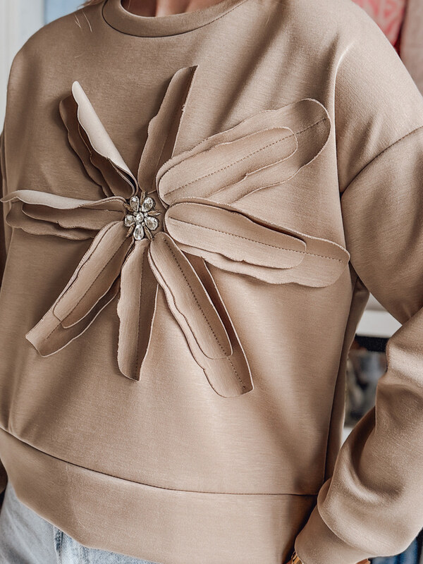 BASIC Béžová mikina s kvetinovým motívom a brošňou PETITKA BY1386