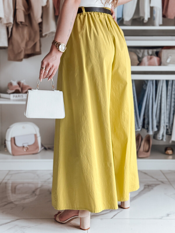 BASIC Horčicové dámske široké nohavice-sukňa FLOWES UY2589