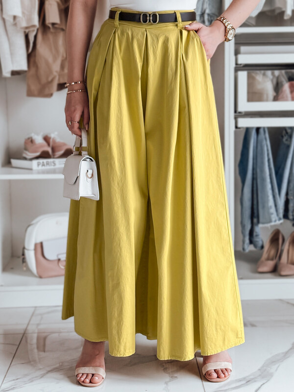 BASIC Horčicové dámske široké nohavice-sukňa FLOWES UY2589