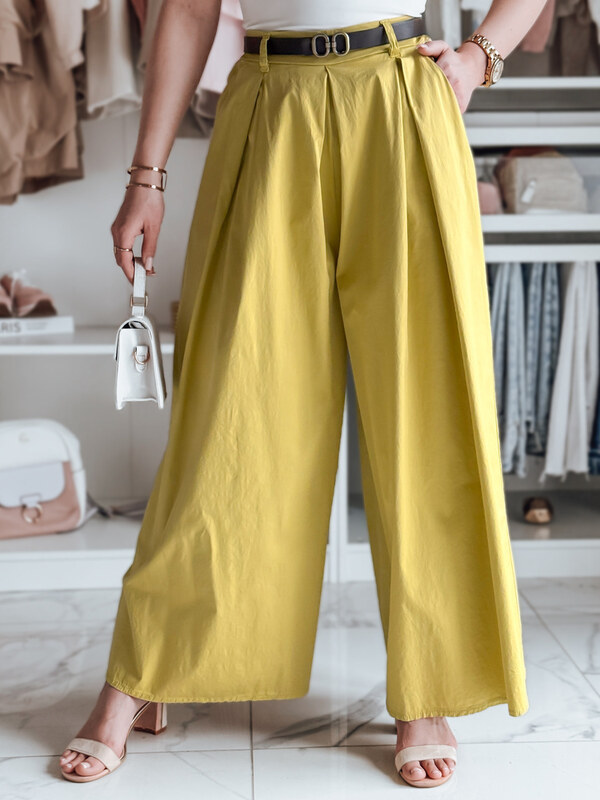 BASIC Horčicové dámske široké nohavice-sukňa FLOWES UY2589