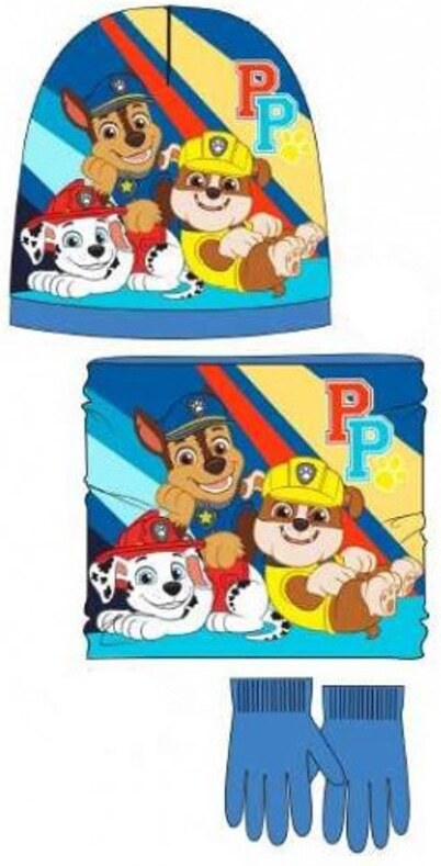 Sun City Detský zimný set čiapky, nákrčník, rukavice Tlapková patrola - modrý