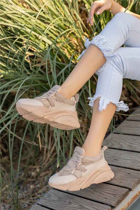 Moda Trend Dámska šnurovacia športová obuv – béžová #361972