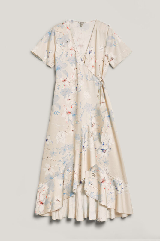 ŠATY GANT FLORAL PRINT WRAP SS FRILL DRESS PUTTY