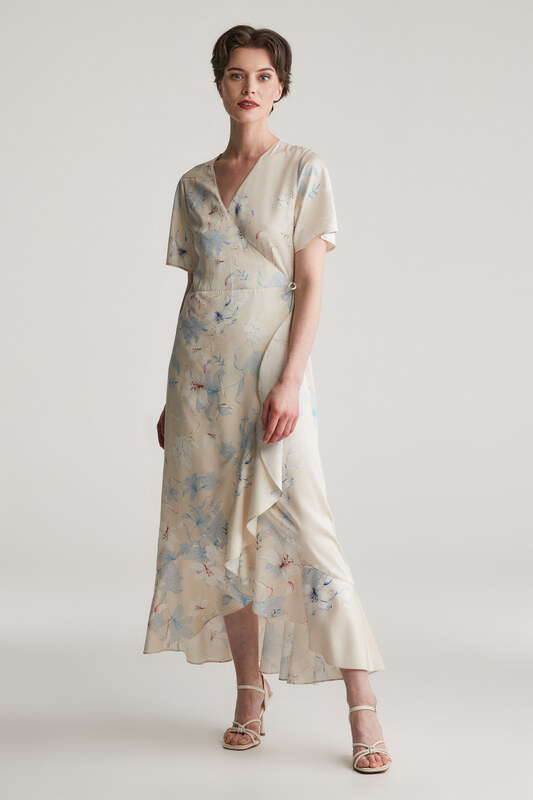 ŠATY GANT FLORAL PRINT WRAP SS FRILL DRESS PUTTY