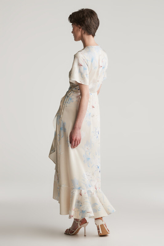 ŠATY GANT FLORAL PRINT WRAP SS FRILL DRESS PUTTY