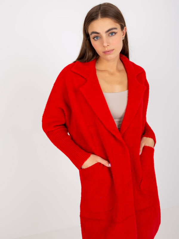 BASIC Červený teddy coat Eveline s vreckami -MBM-PL-1521.97P-red