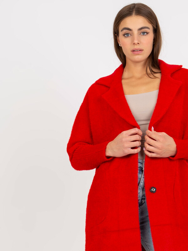 BASIC Červený teddy coat Eveline s vreckami -MBM-PL-1521.97P-red