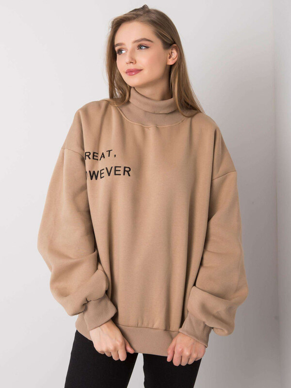 BASIC Béžová dámska mikina s rolákom -em-BL-649.23X-dark beige
