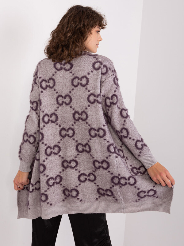 ITALY MODA Tmavofialový vzorovaný kardigán s vreckami -AT-SW-23401-A.96-dark viollet