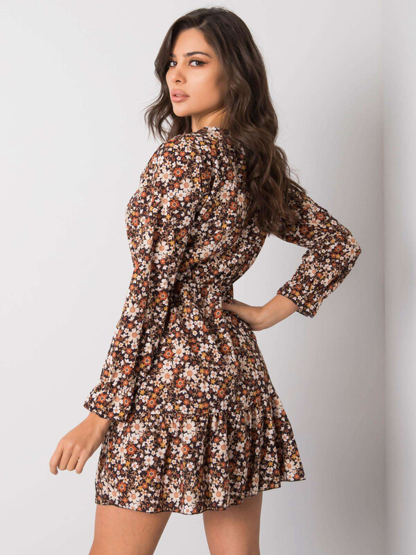BASIC Hnedo-čierne kvetinové šaty s gombíkmi -TW-SK-BI-25624.20P-black