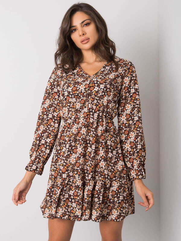 BASIC Hnedo-čierne kvetinové šaty s gombíkmi -TW-SK-BI-25624.20P-black